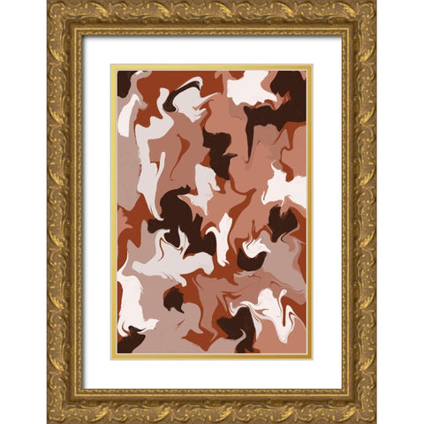 Liquid Earthy Strokes Pattern Gold Ornate Wood Framed Art Print with Double Matting by Treechild