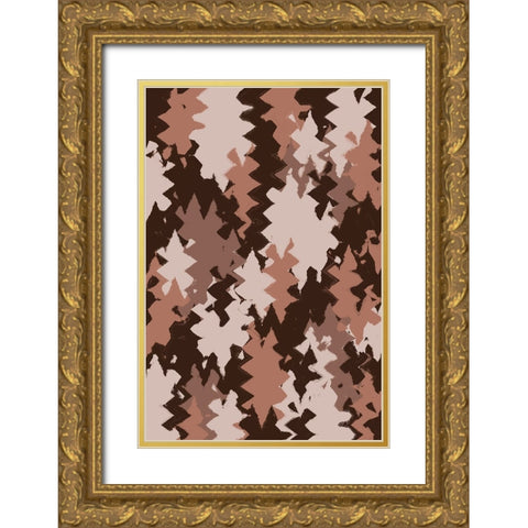 Brown Beige Zig Zag Pattern Gold Ornate Wood Framed Art Print with Double Matting by Treechild