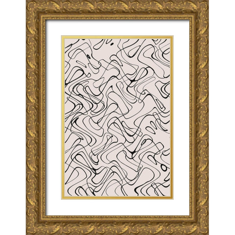 Thin Wild Line Pattern Gold Ornate Wood Framed Art Print with Double Matting by Treechild