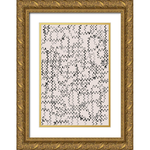 Shaky Thin Lines Pattern Gold Ornate Wood Framed Art Print with Double Matting by Treechild