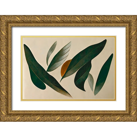 Floating Leafs Gold Ornate Wood Framed Art Print with Double Matting by Treechild