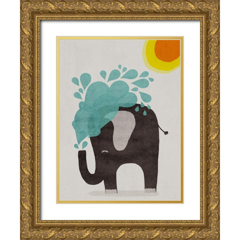 Funny elephant Gold Ornate Wood Framed Art Print with Double Matting by Treechild
