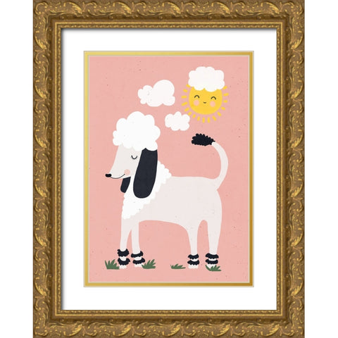 Happy Poodle Gold Ornate Wood Framed Art Print with Double Matting by Treechild