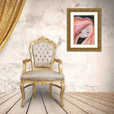 Moon Girl Gold Ornate Wood Framed Art Print with Double Matting by Treechild
