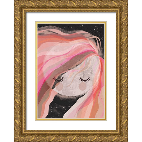 Moon Girl Gold Ornate Wood Framed Art Print with Double Matting by Treechild
