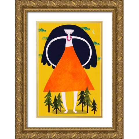 Girant Girl Gold Ornate Wood Framed Art Print with Double Matting by Treechild