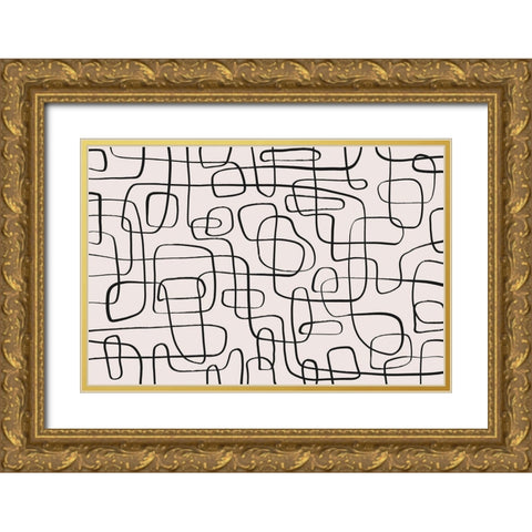 Thin Lines Pattern Gold Ornate Wood Framed Art Print with Double Matting by Treechild