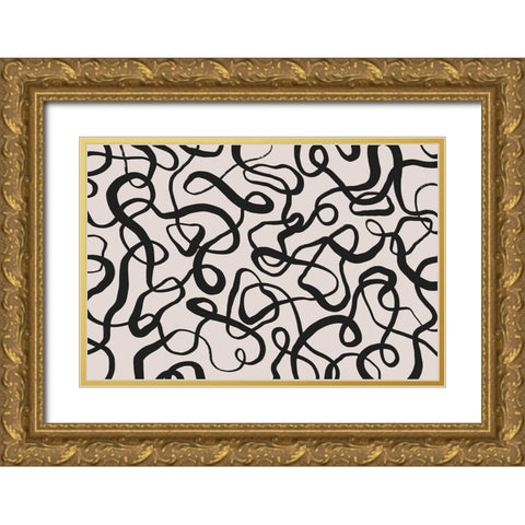 Wriggled Lines Square Gold Ornate Wood Framed Art Print with Double Matting by Treechild