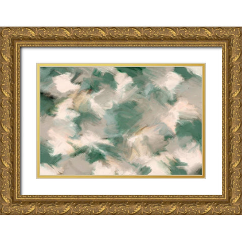 Green Beige Wild Painted Square Gold Ornate Wood Framed Art Print with Double Matting by Treechild