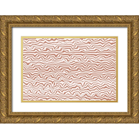 Shaky Beige Lines Square Gold Ornate Wood Framed Art Print with Double Matting by Treechild