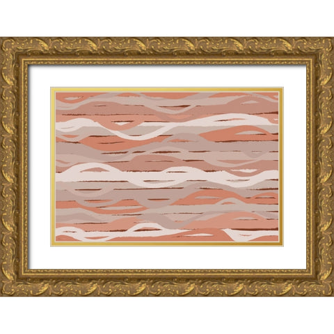 Pastel Wavey Stripes Pattern Gold Ornate Wood Framed Art Print with Double Matting by Treechild
