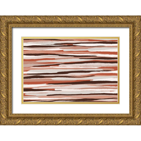 Pastel Thin Stipes Pattern Gold Ornate Wood Framed Art Print with Double Matting by Treechild
