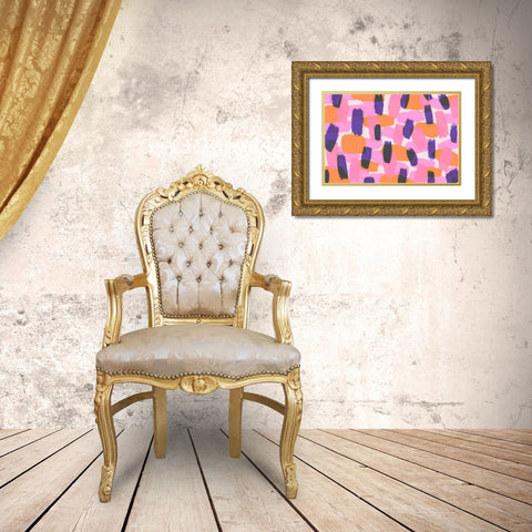 Layered Purple Strokes Pattern Gold Ornate Wood Framed Art Print with Double Matting by Treechild