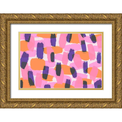 Layered Purple Strokes Pattern Gold Ornate Wood Framed Art Print with Double Matting by Treechild