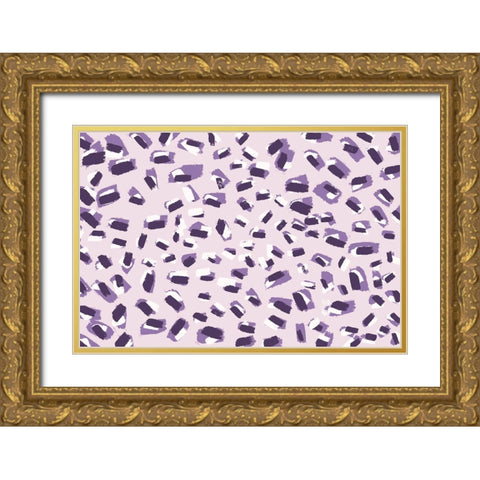 Scattered Small Purple Strokes Pattern Gold Ornate Wood Framed Art Print with Double Matting by Treechild
