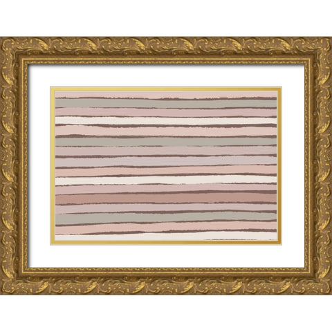 Pastel Stripes PAttern Gold Ornate Wood Framed Art Print with Double Matting by Treechild