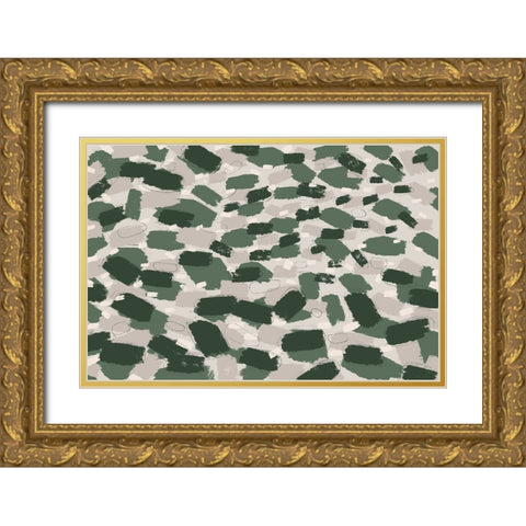 Green Pastel Strokes Gold Ornate Wood Framed Art Print with Double Matting by Treechild