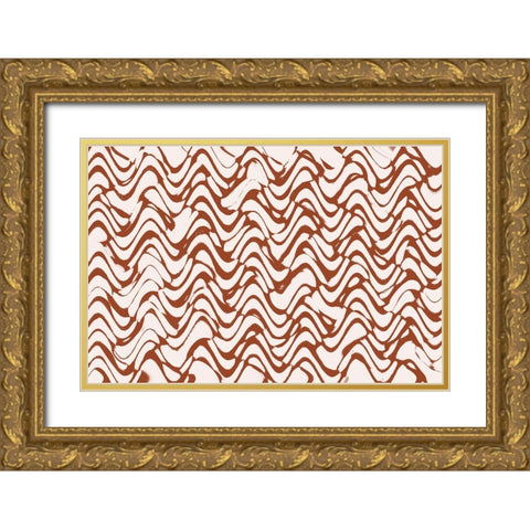 Wavey Beige Pattern Square Gold Ornate Wood Framed Art Print with Double Matting by Treechild