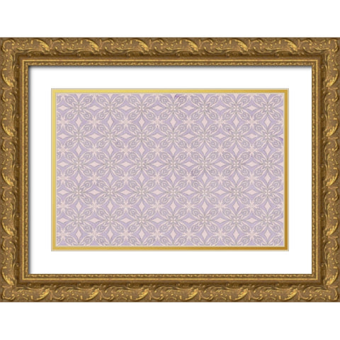 Purple Tiles Pattern Gold Ornate Wood Framed Art Print with Double Matting by Treechild