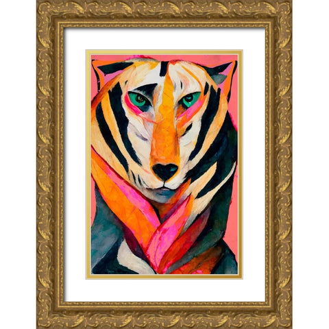 The Tiger Gold Ornate Wood Framed Art Print with Double Matting by Treechild