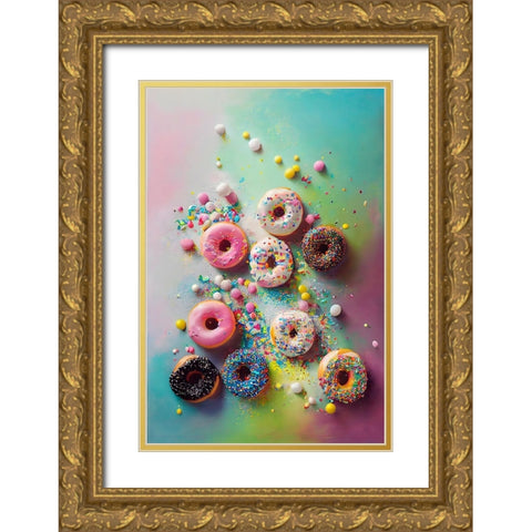 Delicious Donuts Gold Ornate Wood Framed Art Print with Double Matting by Treechild