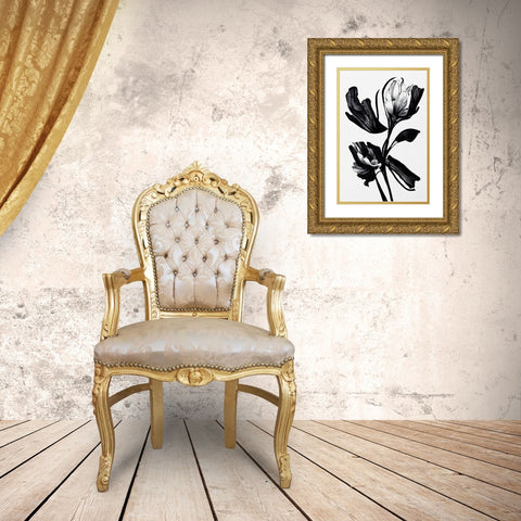 Black Flower Gold Ornate Wood Framed Art Print with Double Matting by Treechild