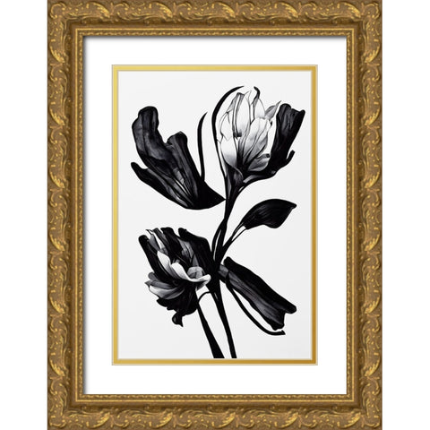 Black Flower Gold Ornate Wood Framed Art Print with Double Matting by Treechild