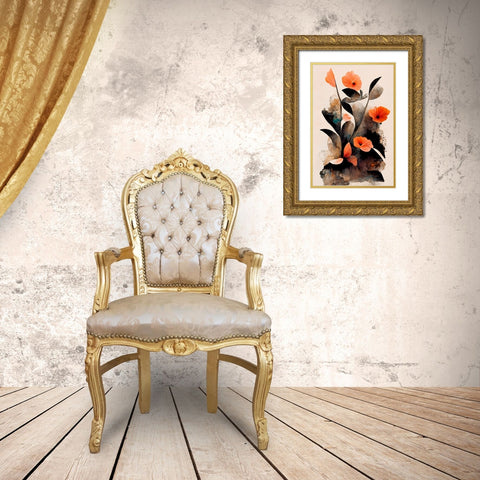 Coral Flowers Gold Ornate Wood Framed Art Print with Double Matting by Treechild