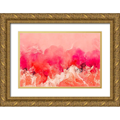 Pink Wave Gold Ornate Wood Framed Art Print with Double Matting by Treechild