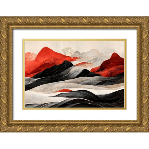 Red Mountains Gold Ornate Wood Framed Art Print with Double Matting by Treechild