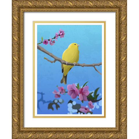 Goldfinch Gold Ornate Wood Framed Art Print with Double Matting by Caballero, Franco