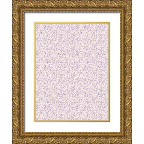 Cute Purple Flower Pattern Gold Ornate Wood Framed Art Print with Double Matting by Treechild