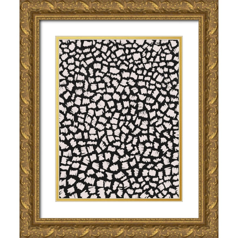 White Doodle Zigzag Gold Ornate Wood Framed Art Print with Double Matting by Treechild