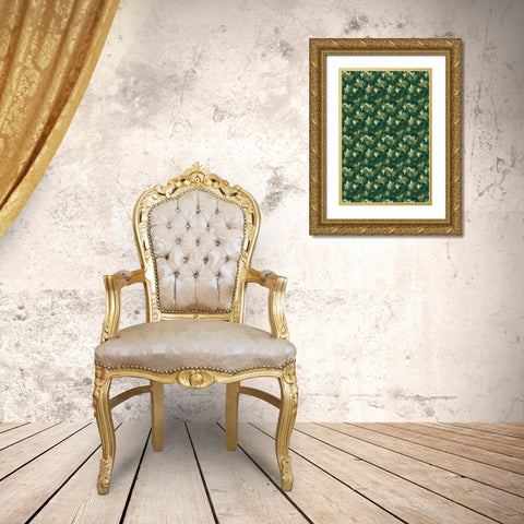 Green Leafs Pattern Gold Ornate Wood Framed Art Print with Double Matting by Treechild