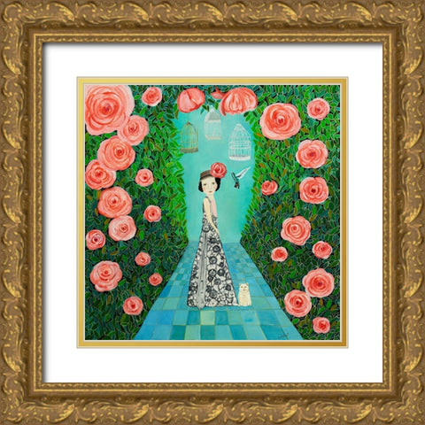 Rose Garden Gold Ornate Wood Framed Art Print with Double Matting by Ri, Isabelle