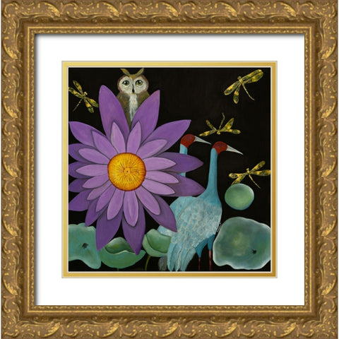 Lotus Gold Ornate Wood Framed Art Print with Double Matting by Ri, Isabelle