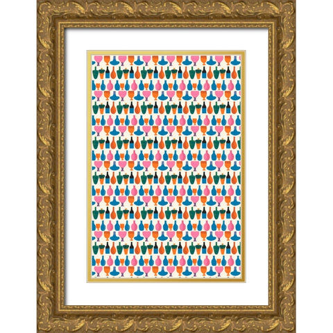 Kitchen Pattern Gold Ornate Wood Framed Art Print with Double Matting by Treechild