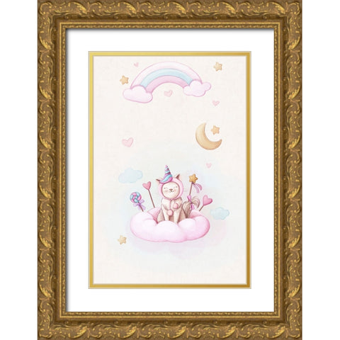 Meow - Im a unicorn Gold Ornate Wood Framed Art Print with Double Matting by Thai, Xuan