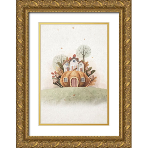 Pumpkin House Gold Ornate Wood Framed Art Print with Double Matting by Thai, Xuan