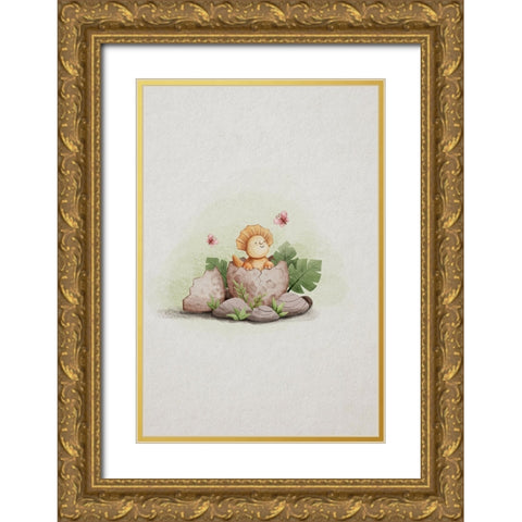 Kawaii Dinosaur Gold Ornate Wood Framed Art Print with Double Matting by Thai, Xuan