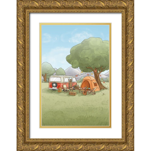 Camping Trip Gold Ornate Wood Framed Art Print with Double Matting by Thai, Xuan