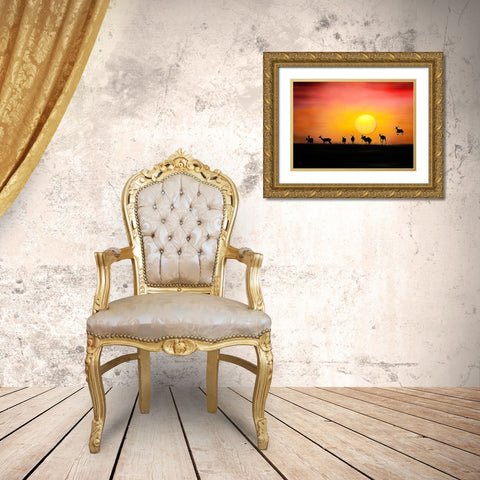 Impala Crepuscule Gold Ornate Wood Framed Art Print with Double Matting by Amihere, Lord