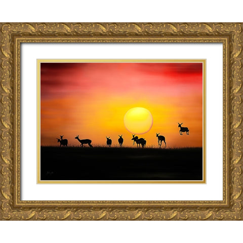Impala Crepuscule Gold Ornate Wood Framed Art Print with Double Matting by Amihere, Lord