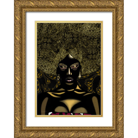 Maabena Gold Ornate Wood Framed Art Print with Double Matting by Amihere, Lord