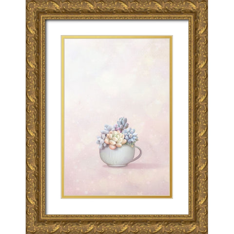 Succulent Gold Ornate Wood Framed Art Print with Double Matting by Thai, Xuan