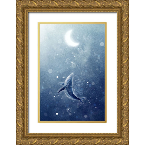 Galaxy Whale Gold Ornate Wood Framed Art Print with Double Matting by Thai, Xuan