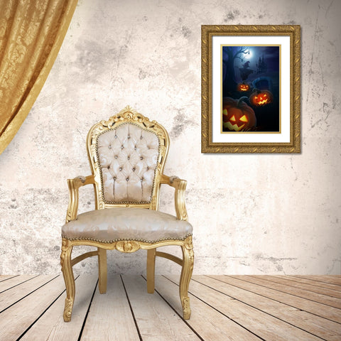 Pumpkin Night Gold Ornate Wood Framed Art Print with Double Matting by Thai, Xuan