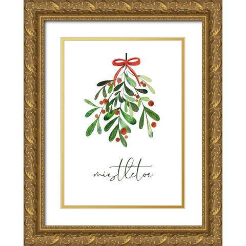 Christmas Mistletoe Gold Ornate Wood Framed Art Print with Double Matting by N., Kristina