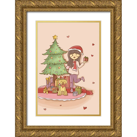 Warm Christmas Gold Ornate Wood Framed Art Print with Double Matting by Thai, Xuan