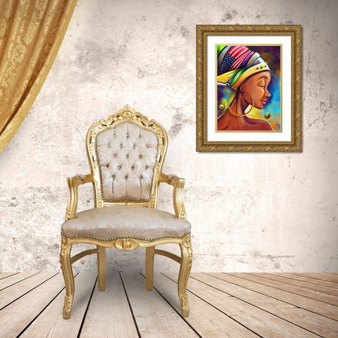 Her Pride Gold Ornate Wood Framed Art Print with Double Matting by Debas, Adetoro